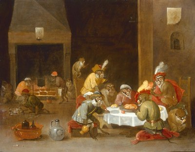 Scimmie in una stanza di guardia da Ferdinand van Kessel